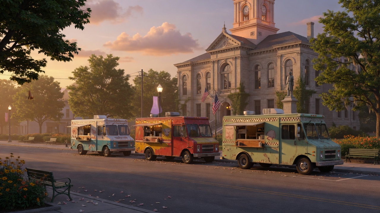 Courthouse-square food truck evenings near Lake Cumberland and Monticello Kentucky
