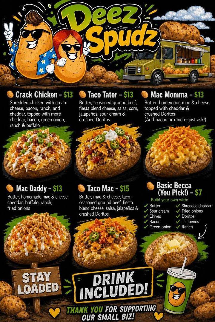 Deez Spudz Comfort in Monticello Kentucky near Lake Cumberland — menu and location for lake visitors