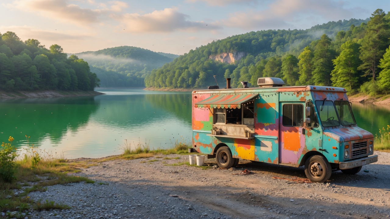 Food truck lakeside at Lake Cumberland near Monticello Kentucky